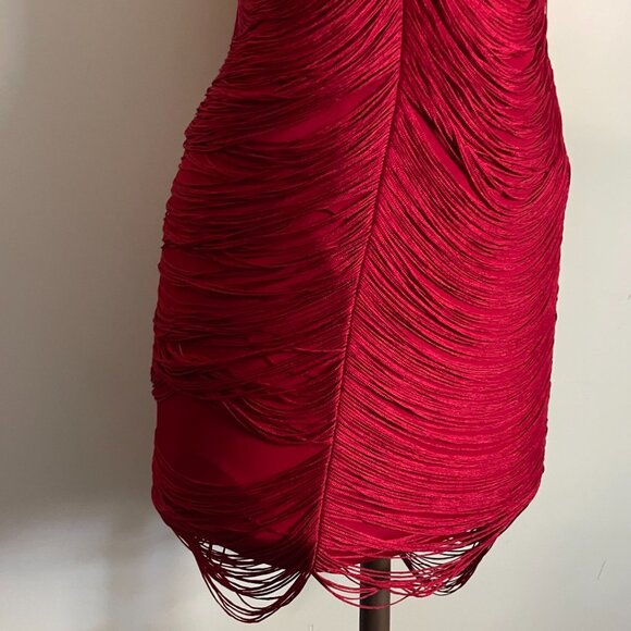 Guess Red Draped Fringe Bodycon Dress - Picture 4 of 13